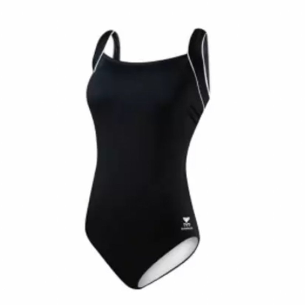 TYR Solid Square Neck Tank Suit Black Women's Size 8 One Piece Size 8